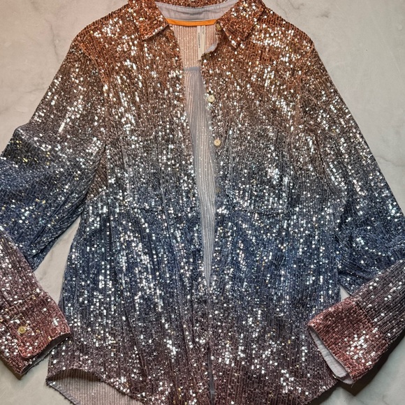 Anthropologie Ombré Sequin Button Down Shirt - Picture 8 of 11